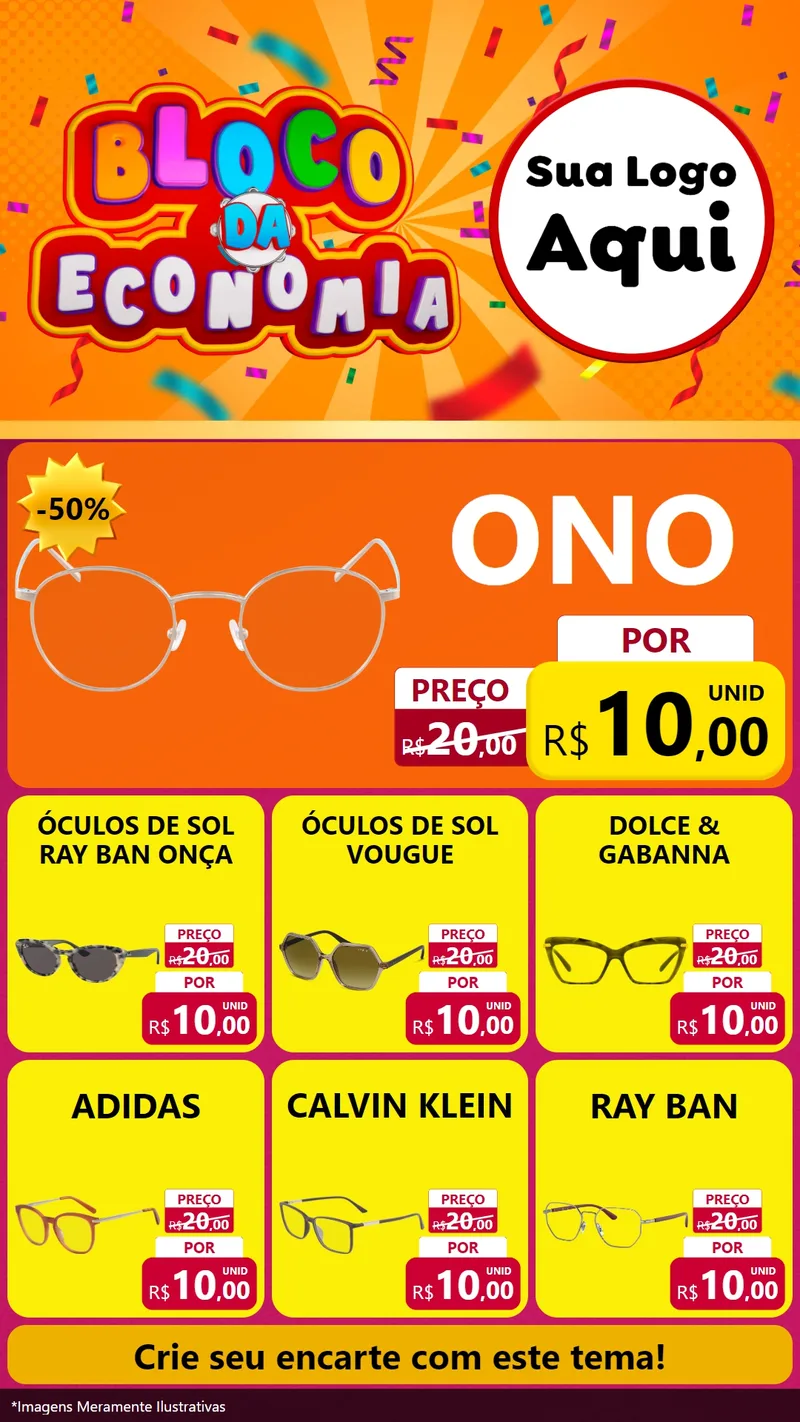 Modelo de Rede Social para Stories com o tema Bloco da Economia para Óticas