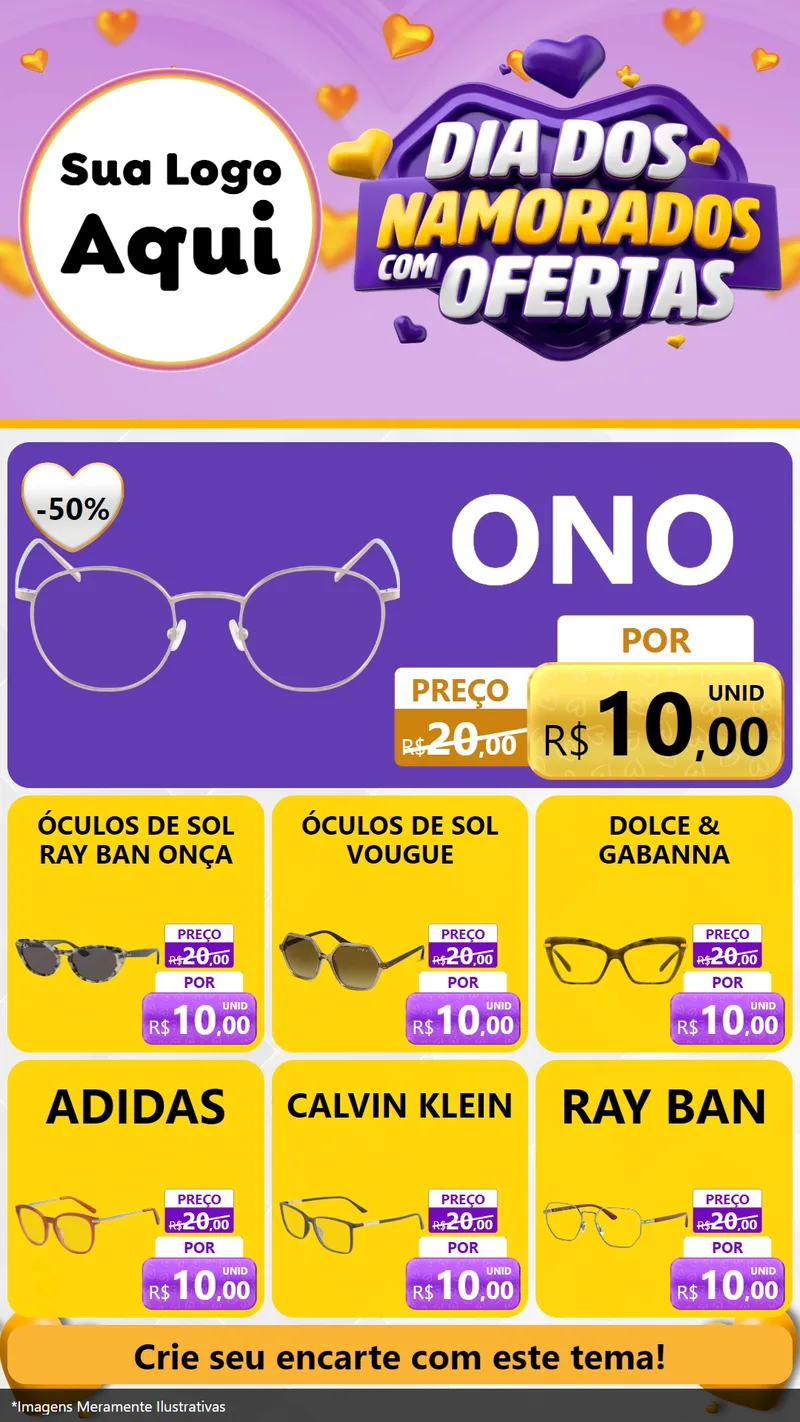 Modelo de Rede Social para Stories com o tema Dia Dos Namorados Com Ofertas para Óticas