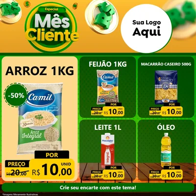 Modelo de Rede Social para Feed Facebook com o tema Especial Mês do Cliente para Supermercado
