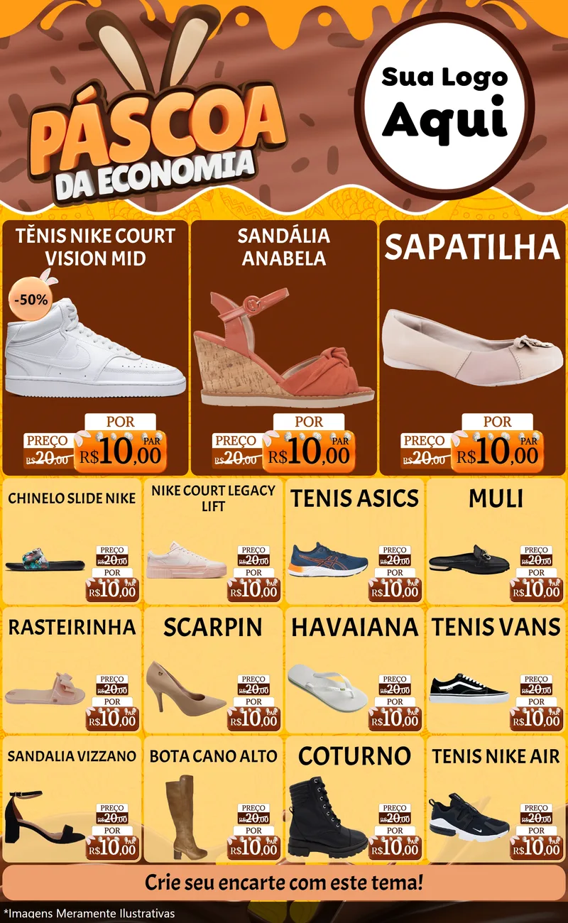 Modelo de Encarte para Encarte Grande com o tema Páscoa da Economia para Calçados