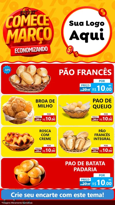 Modelo de TV para TV Vertical com o tema Comece Março Economizando para Padaria