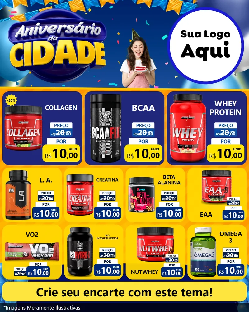 Modelo de Rede Social para Feed Instagram com o tema Aniversário da Cidade para Suplementos alimentares