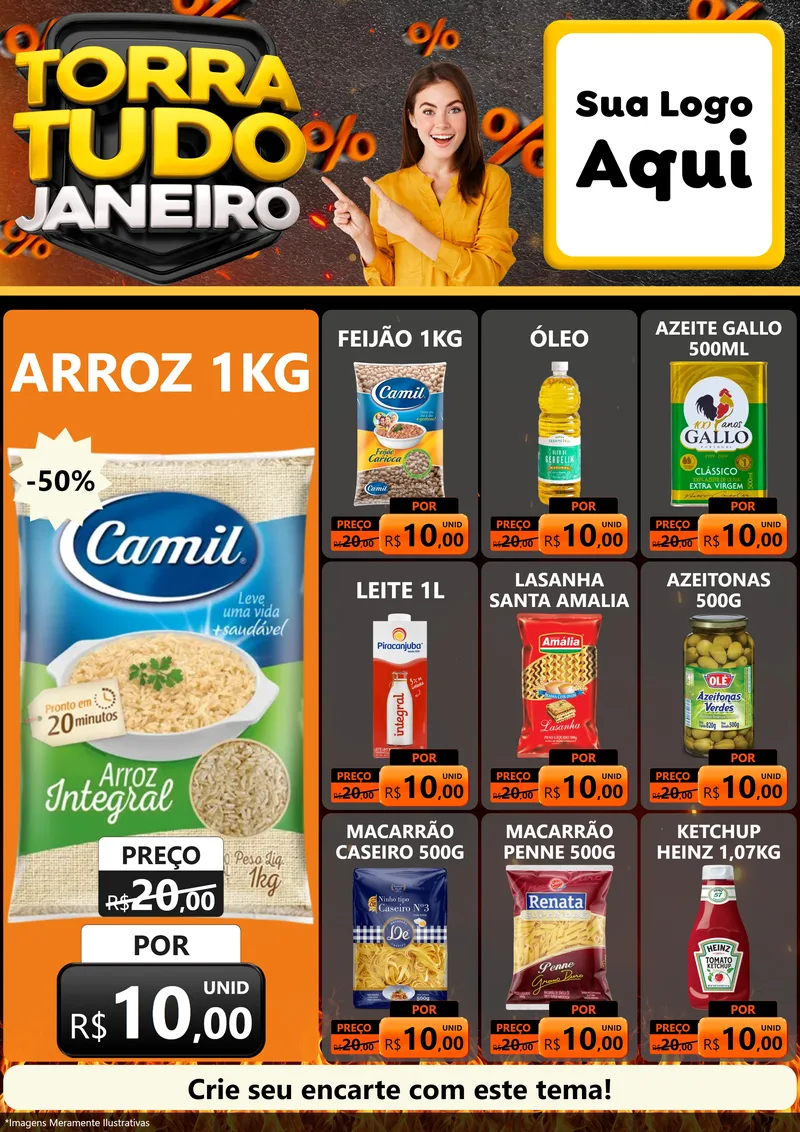 Modelo de Encarte para Encarte A4 Vertical com o tema Torra Tudo Janeiro para Supermercado