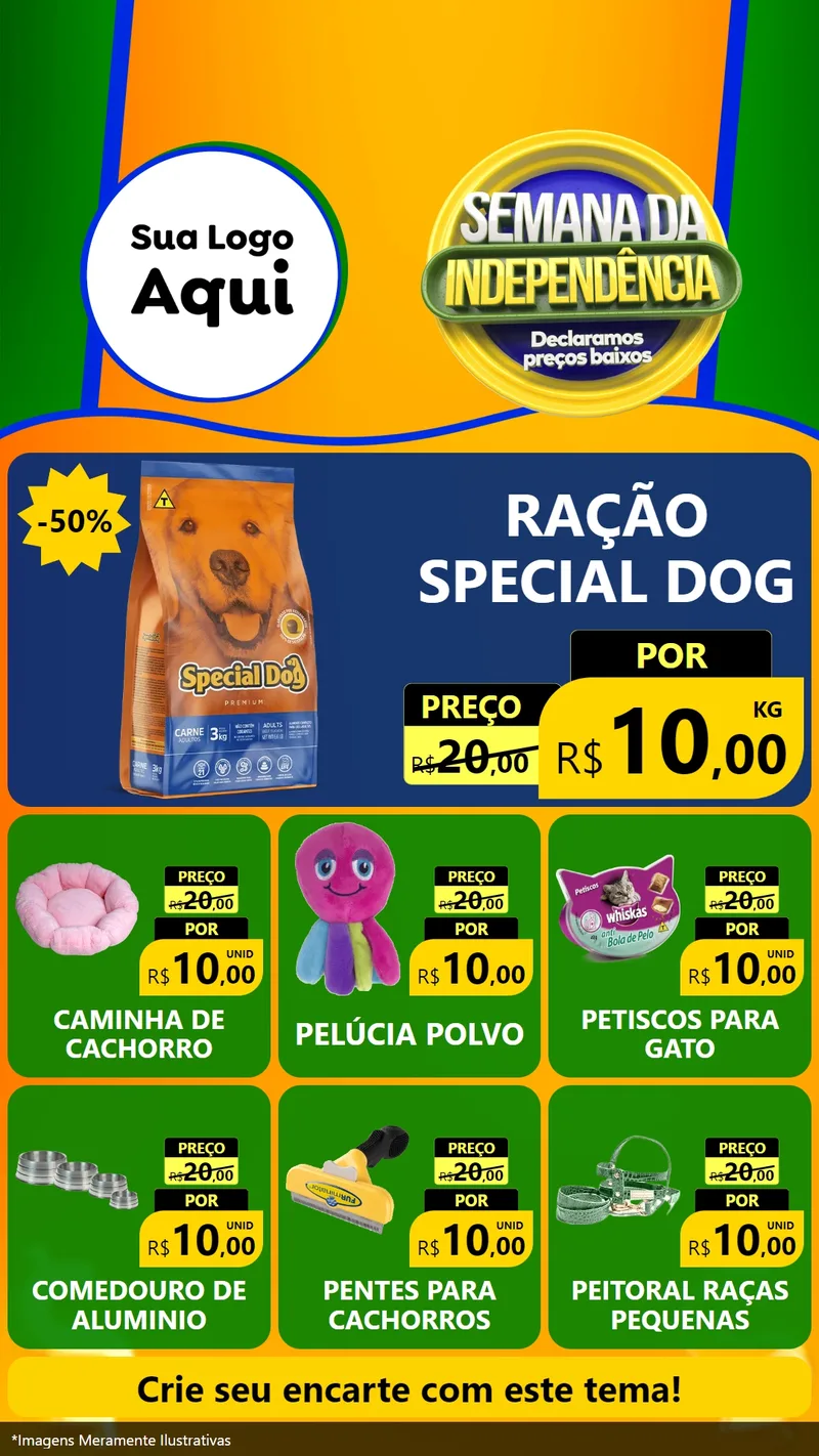 Modelo de Rede Social para Stories com o tema Semana da Independência Declaramos Preços Baixos para Pet Shop