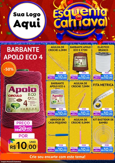 Modelo de Encarte para Encarte A4 Vertical com o tema Esquenta de Carnaval para Armarinho e Aviamentos