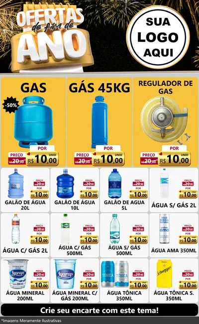 Modelo de Encarte para Encarte Grande com o tema Ofertas de Fim de Ano para Água e gás
