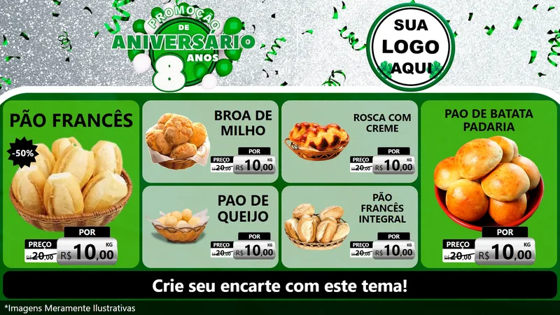 Modelo de TV para TV Horizontal com o tema Promoção de Aniversário - 8 Anos para Padaria