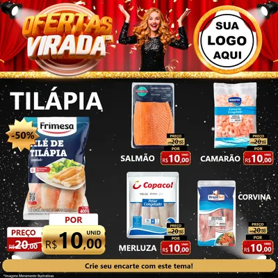 Modelo de Rede Social para Feed Facebook com o tema Ofertas da Virada para Peixaria