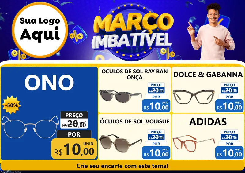 Modelo de Encarte para Encarte A4 Horizontal com o tema Março Imbatível para Óticas