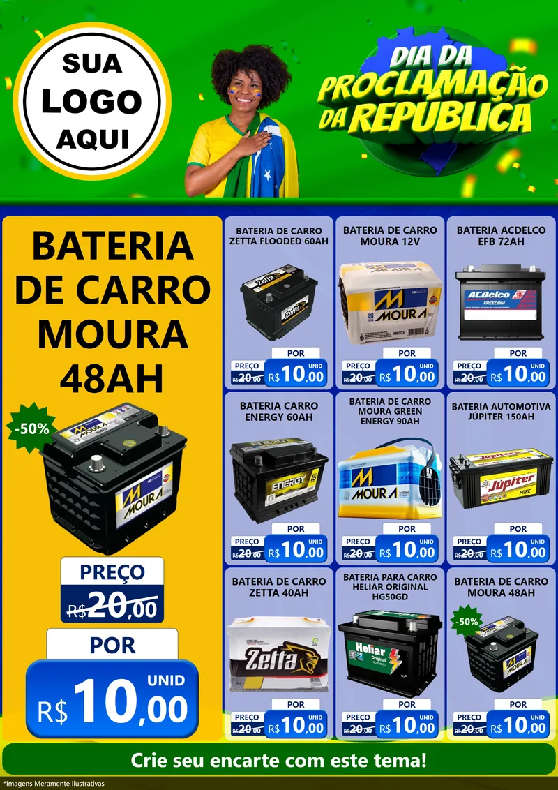 Modelo de Encarte para Encarte A4 Vertical com o tema Dia Da Proclamação Da República para Baterias Elétricas