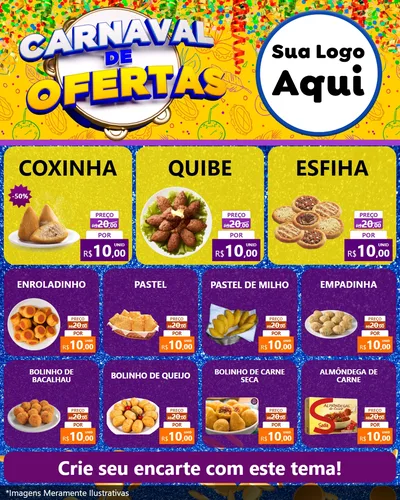 Modelo de Rede Social para Feed Instagram com o tema Carnaval de Ofertas para Salgadaria
