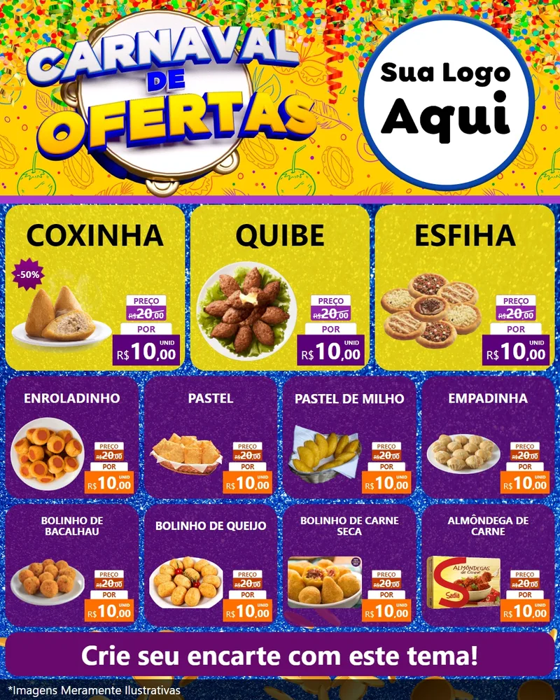 Modelo de Rede Social para Feed Instagram com o tema Carnaval de Ofertas para Salgadaria