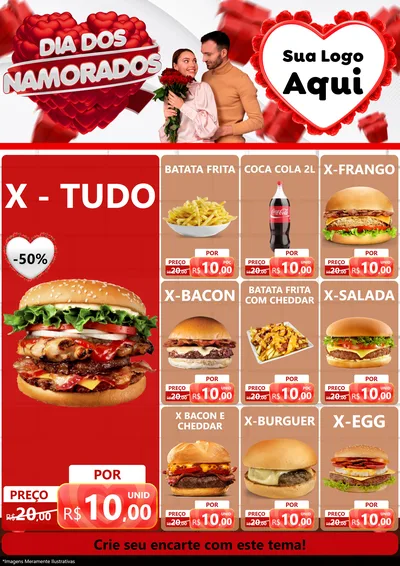 Modelo de Encarte para Encarte A4 Vertical com o tema Dia dos Namorados para Hamburgueria