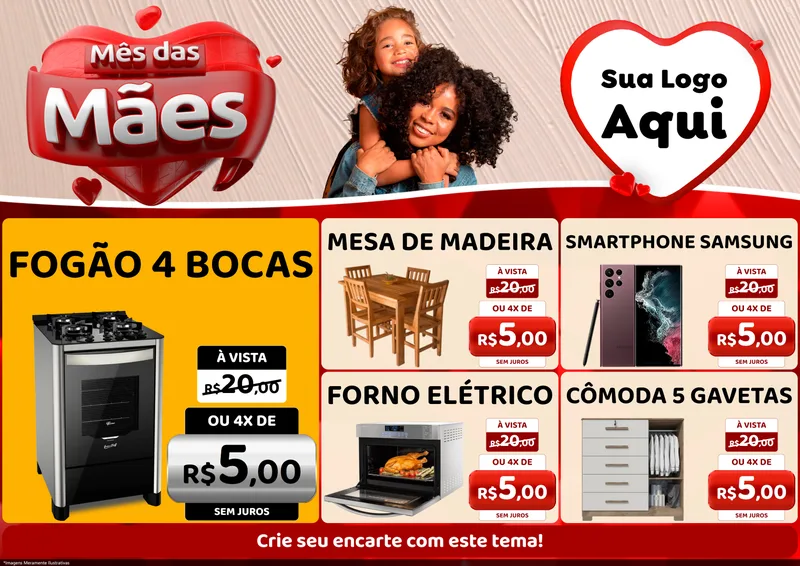 Modelo de Encarte para Encarte A4 Horizontal com o tema Mês das Mães para Móveis e Eletro