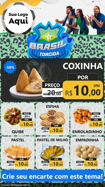 Modelo de Rede Social para Stories com o tema Brasil Torcida - Copa para Salgadaria
