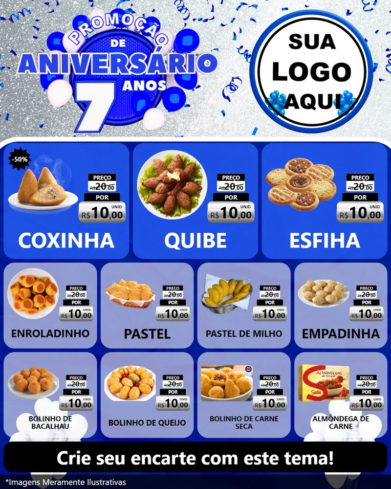 Modelo de Rede Social para Feed Instagram com o tema Promoção de Aniversário - 7 Anos para Salgadaria