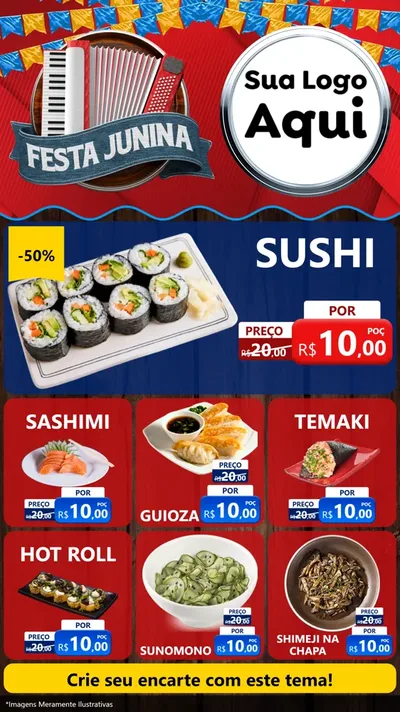Modelo de Rede Social para Stories com o tema Festa Junina para Comida japonesa