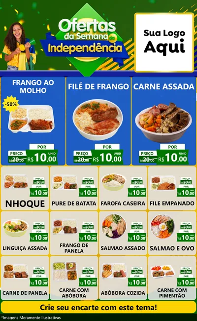 Modelo de Encarte para Encarte Grande com o tema Ofertas da Semana da Independência para Restaurante