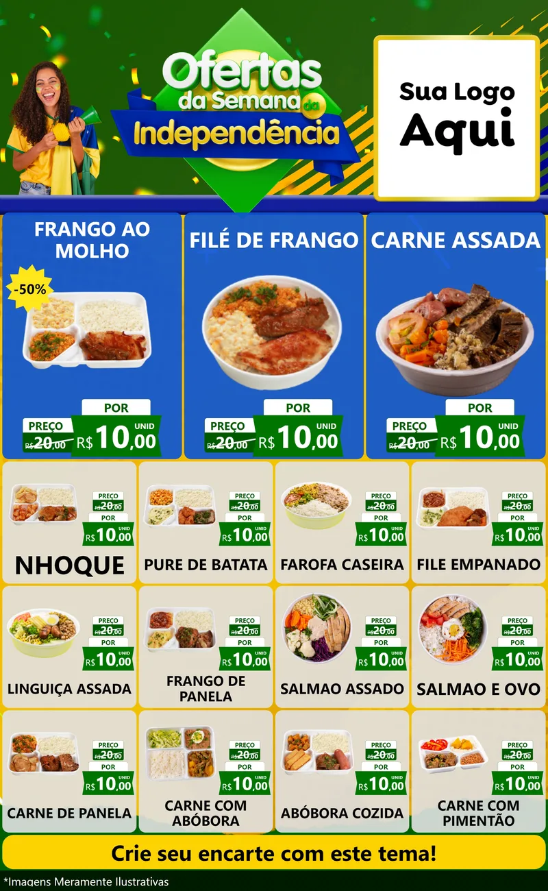Modelo de Encarte para Encarte Grande com o tema Ofertas da Semana da Independência para Restaurante