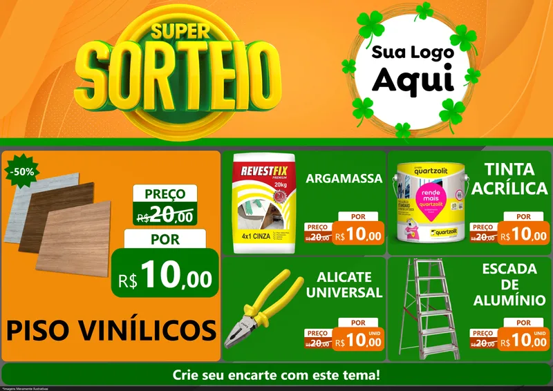 Modelo de Encarte para Encarte A4 Horizontal com o tema Super Sorteio para Material para Construção