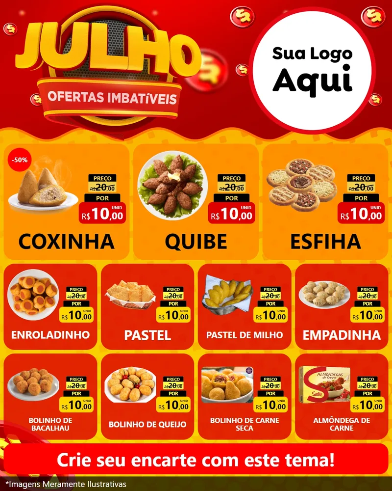 Modelo de Rede Social para Feed Instagram com o tema Julho Ofertas Imbatíveis para Salgadaria
