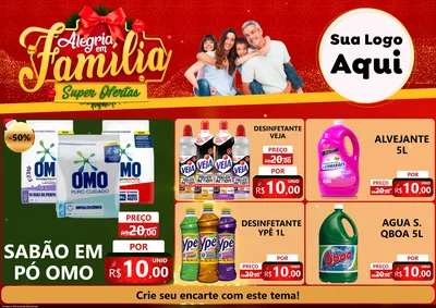 Modelo de Encarte para Encarte A4 Horizontal com o tema Alegria em Família Super Ofertas - Natal para Produtos de Limpeza