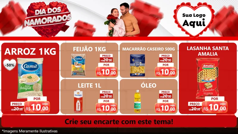 Modelo de TV para TV Horizontal com o tema Dia dos Namorados para Supermercado