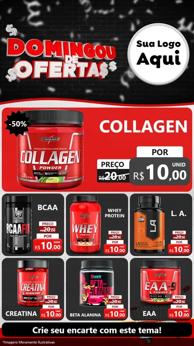 Modelo de Rede Social para Stories com o tema Domingou de Ofertas para Suplementos alimentares
