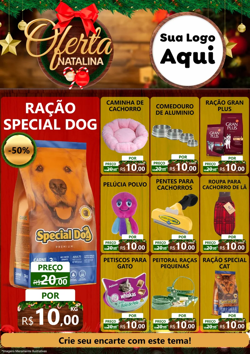 Modelo de Encarte para Encarte A4 Vertical com o tema Ofertas Natalina para Pet Shop