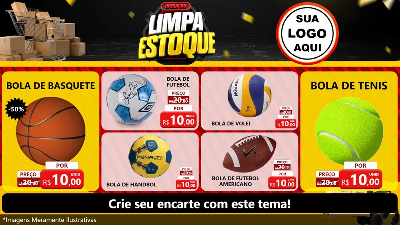 Modelo de TV para TV Horizontal com o tema Operação Limpa Estoque para Artigos Esportivos