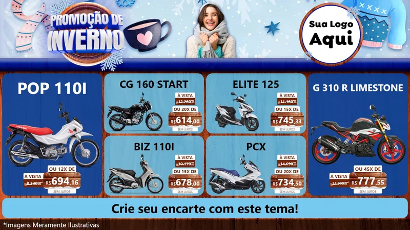 Modelo de TV para TV Horizontal com o tema Promoção de Inverno para Concessionaria de Motos