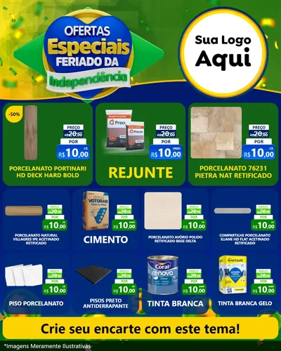 Modelo de Rede Social para Feed Instagram com o tema Ofertas Especiais Feriado da Independência para Pisos e revestimentos