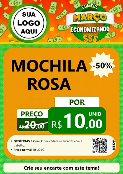 Modelo de Cartaz para Cartaz A4 Vertical com o tema Comece Março Economizando para Papelaria