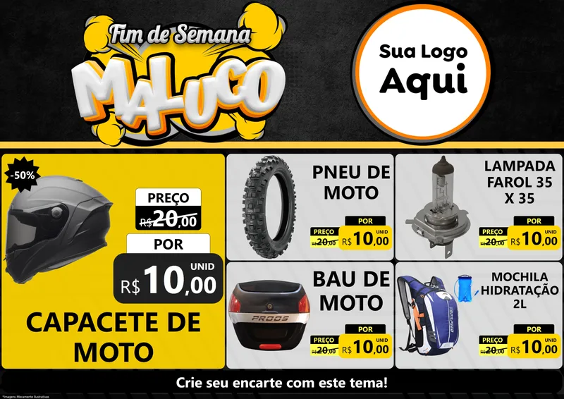 Modelo de Encarte para Encarte A4 Horizontal com o tema Fim de Semana Maluco para Moto peças