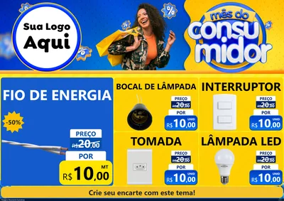 Modelo de Encarte para Encarte A4 Horizontal com o tema Mês do Consumidor para Materiais Elétricos