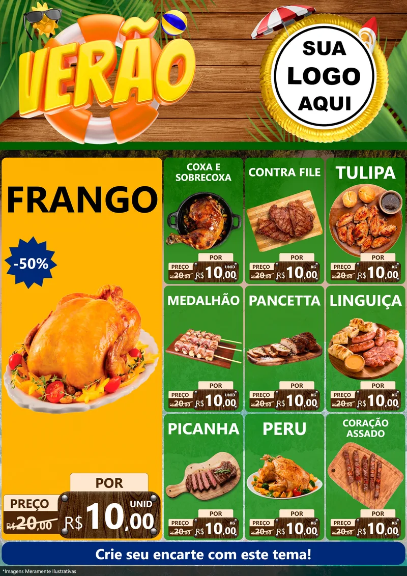 Modelo de Encarte para Encarte A4 Vertical com o tema Verão para Assados