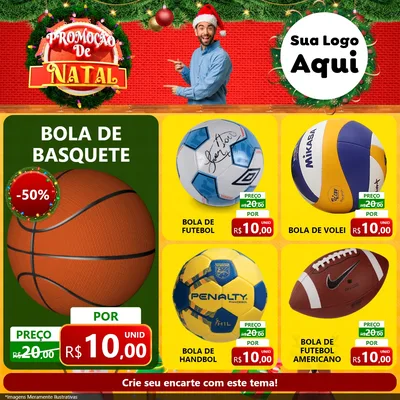 Modelo de Rede Social para Feed Facebook com o tema Promoção de Natal para Artigos Esportivos