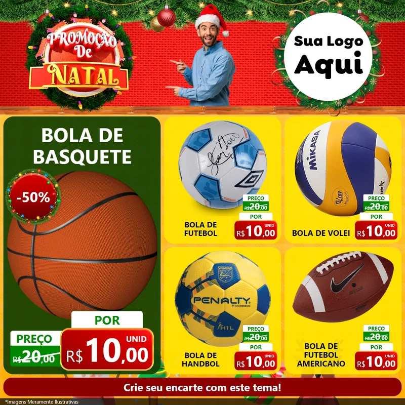 Modelo de Rede Social para Feed Facebook com o tema Promoção de Natal para Artigos Esportivos