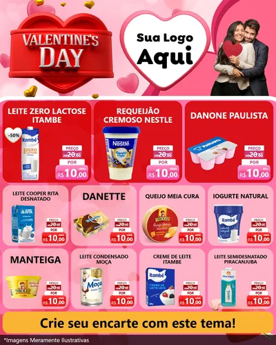 Modelo de Rede Social para Feed Instagram com o tema Valentine's Day para Frios e Laticínios