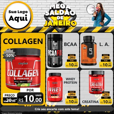 Modelo de Rede Social para Feed Facebook com o tema Mega Saldão de Janeiro para Suplementos alimentares