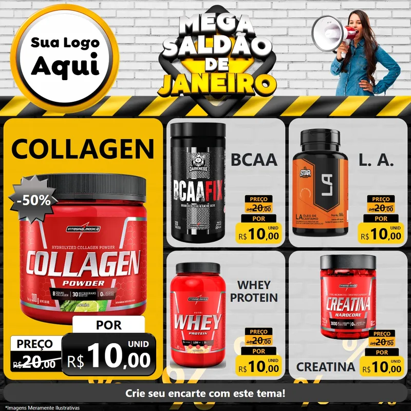 Modelo de Rede Social para Feed Facebook com o tema Mega Saldão de Janeiro para Suplementos alimentares