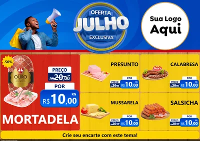 Modelo de Encarte para Encarte A4 Horizontal com o tema Oferta Exclusiva, Julho para Frios e Laticínios