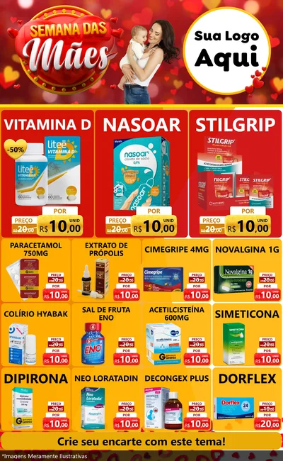 Modelo de Encarte para Encarte Grande com o tema Semana das Mães para Farmácia