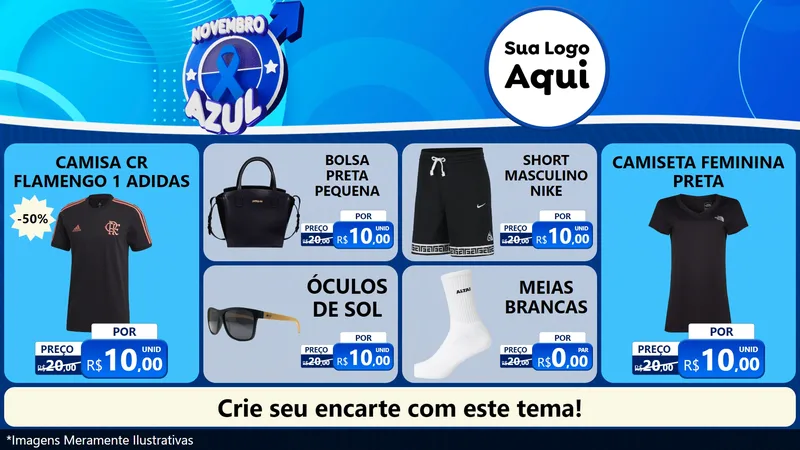Modelo de TV para TV Horizontal com o tema Novembro Azul para Roupas e acessórios