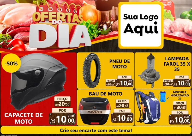 Modelo de Encarte para Encarte A4 Horizontal com o tema Ofertas do Dia para Moto peças