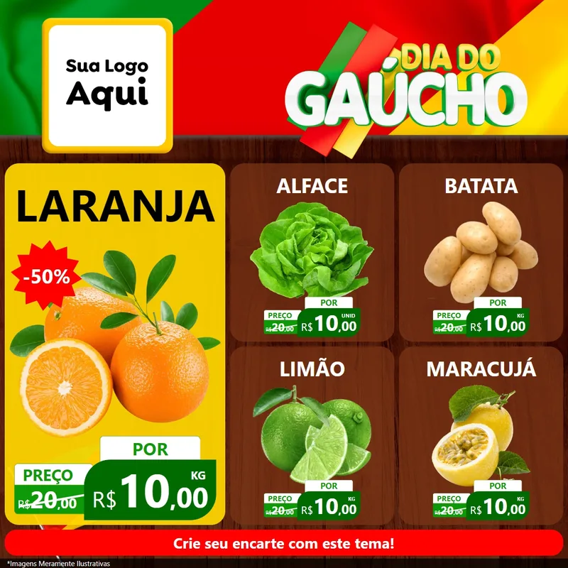 Modelo de Rede Social para Feed Facebook com o tema Dia do Gaúcho para Hortifrúti