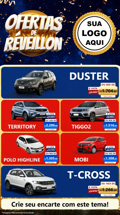 Modelo de TV para TV Vertical com o tema Ofertas de Réveillon para Concessionaria de Carros