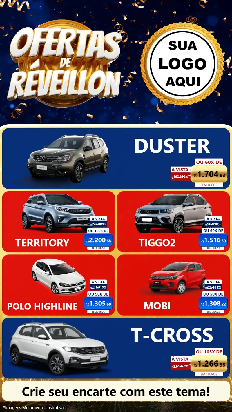Modelo de TV para TV Vertical com o tema Ofertas de Réveillon para Concessionaria de Carros