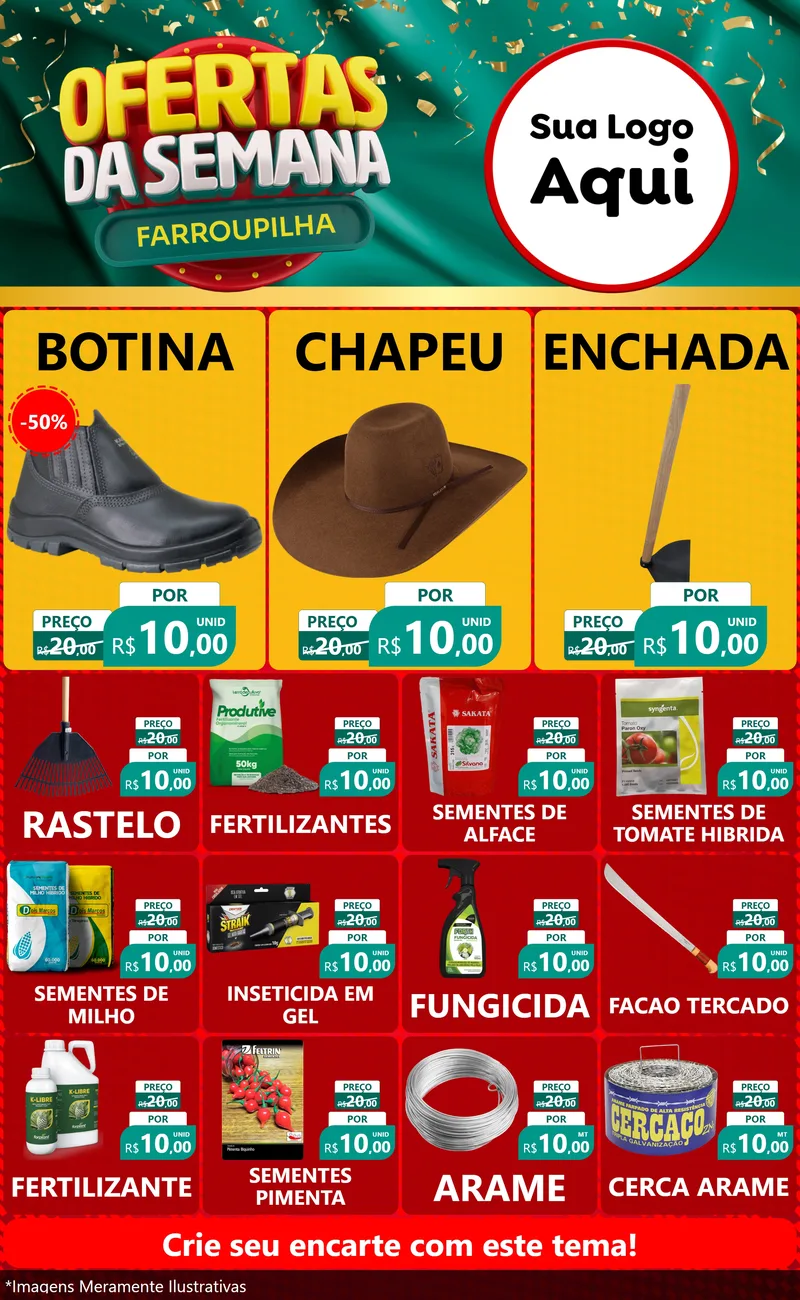 Modelo de Encarte para Encarte Grande com o tema Ofertas da Semana Farroupilha para Agropecuária