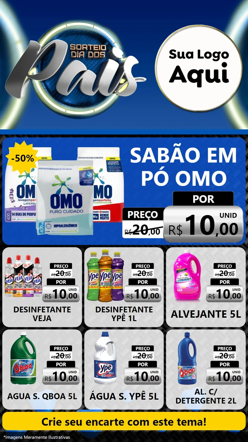 Modelo de Rede Social para Stories com o tema Sorteio Dia Dos Pais para Produtos de Limpeza
